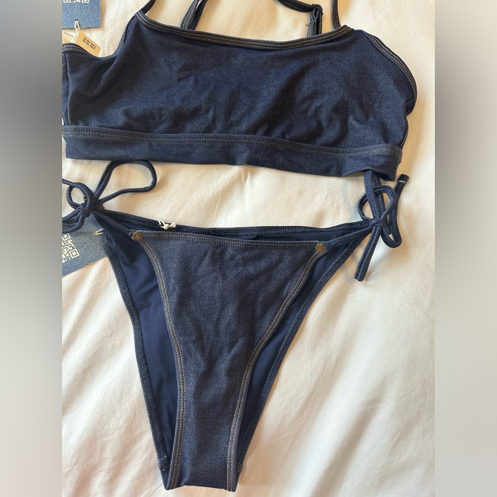 Aerie Navy Blue Bikini Set NWT Top Size Large Bottoms Size Medium